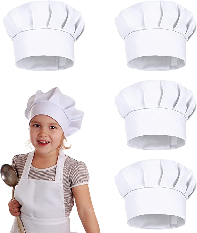 Kids Outdoor Kitchen Accessories - 4 Gorros de Chef Blancos para